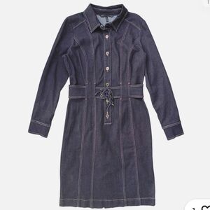 White House Black Market Denim Dress | Lace-Up Waist | Women Size 2P NWT